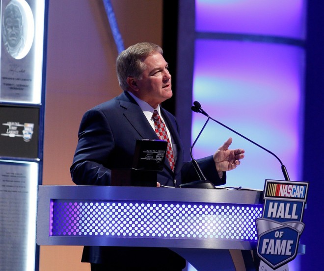 CHARLOTTE, NC - JANUARY 23: Terry Labonte makes his acceptance speech at the Charlotte Convention Center on January 23, 2016 in Charlotte, North Carolina. (Photo by Bob Leverone/NASCAR via Getty Images)
