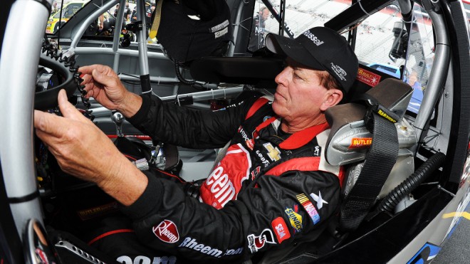 BRISTOL, TN. - AUGUST 20: Ron Hornaday Jr., driver of the #30 Rheem Chevrolet, gets ready during practice for the NASCAR Camping World Truck Series UNOH 200 presented by ZLOOP at Bristol Motor Speedway on August 20, 2014 in Bristol, Tennessee. (Photo by Rainier Ehrhardt/NASCAR via Getty Images)