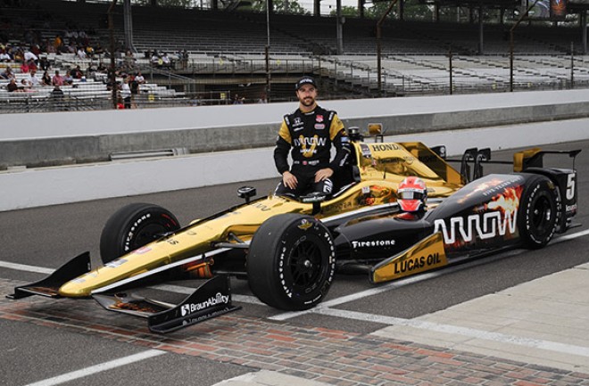16-17 May, 2015, Indianapolis, Indiana, USA James Hinchcliffe poses after qualification ©2015, Geoffrey M. Miller LAT Photo USA