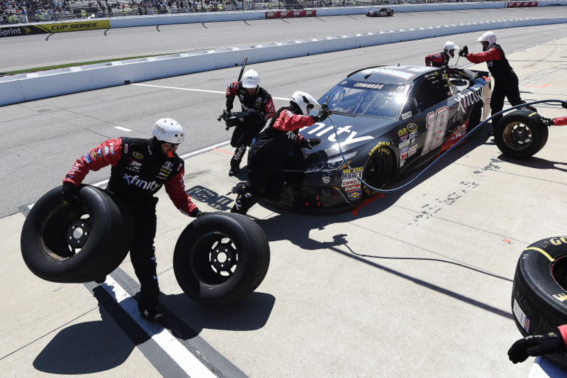 RICHMOND, VA - APRIL 24: Carl Edwards, driver of the #19 XFINITY Toyota, pits during the NASCAR Sprint Cup Series TOYOTA OWNERS 400 at Richmond International Raceway on April 24, 2016 in Richmond, Virginia. (Photo by Rainier Ehrhardt/Getty Images)