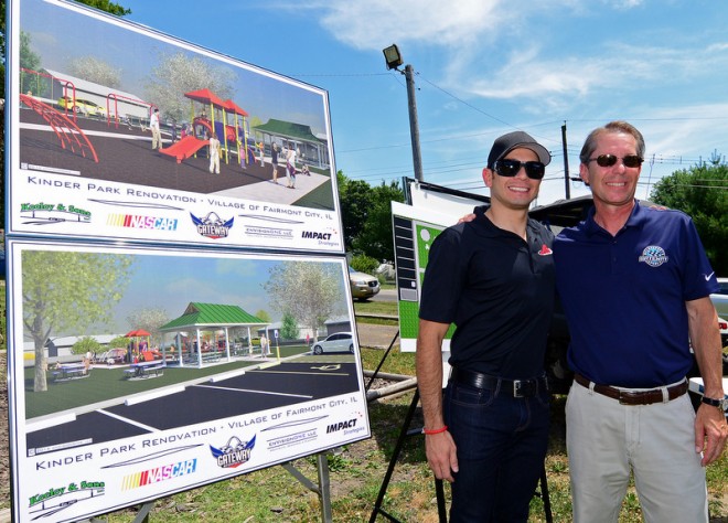 24 June 2016 | Gateway Motorsports Park owner Curtis Francois and NASCAR Camping World Truck Series driver German Quiroga at the Kinder Park Renovation Groundbreaking Ceremony in Fairmont City, Illinois.