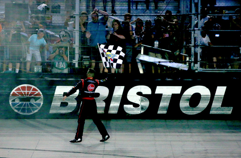 BRISTOL, TN - AUGUST 19: Austin Dillon, driver of the #2 Rheem Chevrolet, celebrates with the checkered flag after winning the NASCAR XFINITY Series Food City 300 at Bristol Motor Speedway on August 19, 2016 in Bristol, Tennessee. (Photo by Sean Gardner/Getty Images)