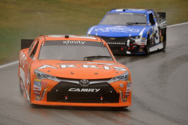 LEXINGTON OH - AUGUST 13: Daniel Suarez driver of the #19 ARRIS Toyota races on track during the 4th annual NASCAR XFINITY Series Mid-Ohio Challenge at Mid-Ohio Sports Car Course on August 13, 2016 in Lexington Ohio. (Photo by Jonathan Moore/Getty Images)