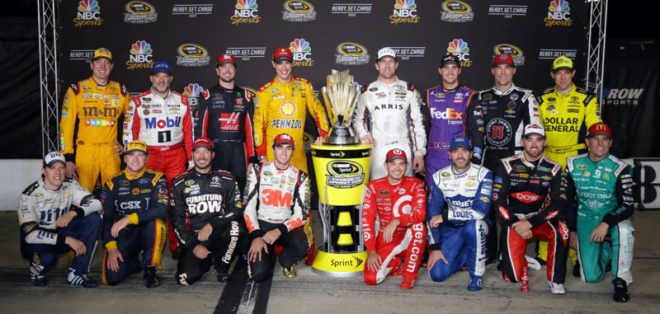 RICHMOND, VA - SEPTEMBER 10:  2016 Chase for the Sprint Cup drivers pose for a photo after the NASCAR Sprint Cup Series Federated Auto Parts 400 at Richmond International Raceway on September 10, 2016 in Richmond, Virginia.  (Photo by Chris Graythen/NASCAR via Getty Images)