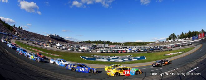 LOUDON, NH - SEPTEMBER 25: Cars race during the NASCAR Sprint Cup Series Bad Boy Off Road 300 at New Hampshire Motor Speedway on September 25, 2016 in Loudon, New Hampshire. (Photo by Matt Sullivan/Getty Images)