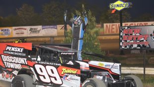 PAPIEZ PILOTS HIS MODIFIED TO VICTORY LANE AT NEW EGYPT SPEEDWAY